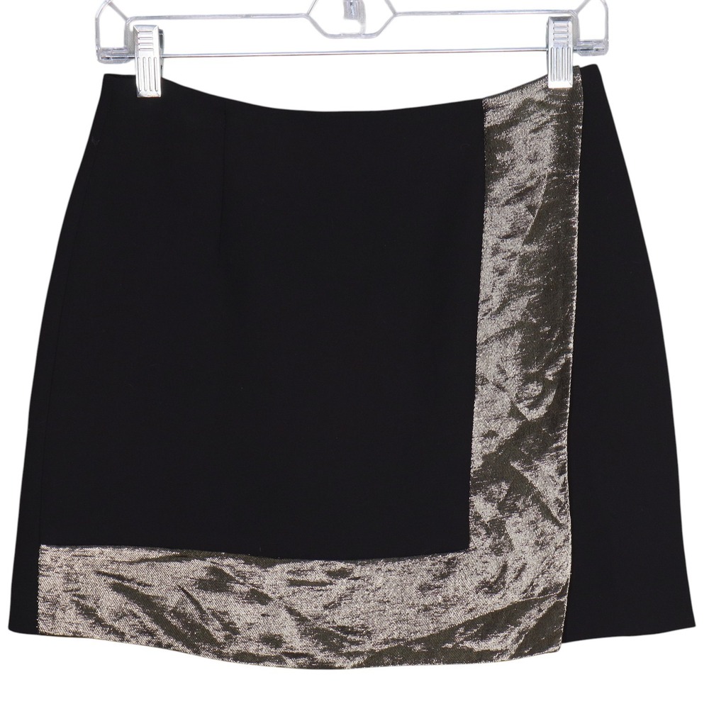 Sandro Paris Womens Mini Skirt Size 1 Black Gold Trim Party Cocktail
